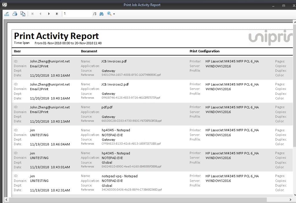 UP Print tracker tool - Print Statistics Print Job Activity Report