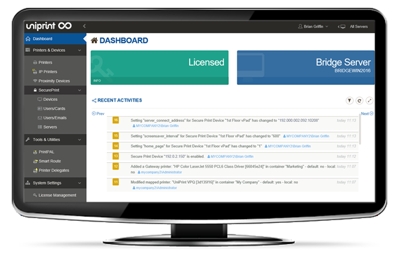 UniPrint Infinity Console simplify print management